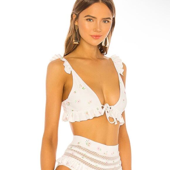 Tularosa Dreamer Bikini Top tea party floral ruffle swimsuit Revolve NWT L - Picture 2 of 13